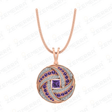 Unique 14K Gold Diamond Amethyst Stone Circle Pendant Set Sarafa Bazar India