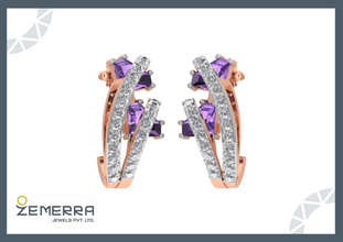 Excellent 14KT Rose Gold Diamond J Shaped Bali Sarafa Bazar India