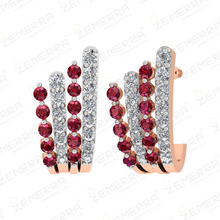 Natural Ruby and Diamond J-hoop Earrings in 14K Gold Sarafa Bazar India