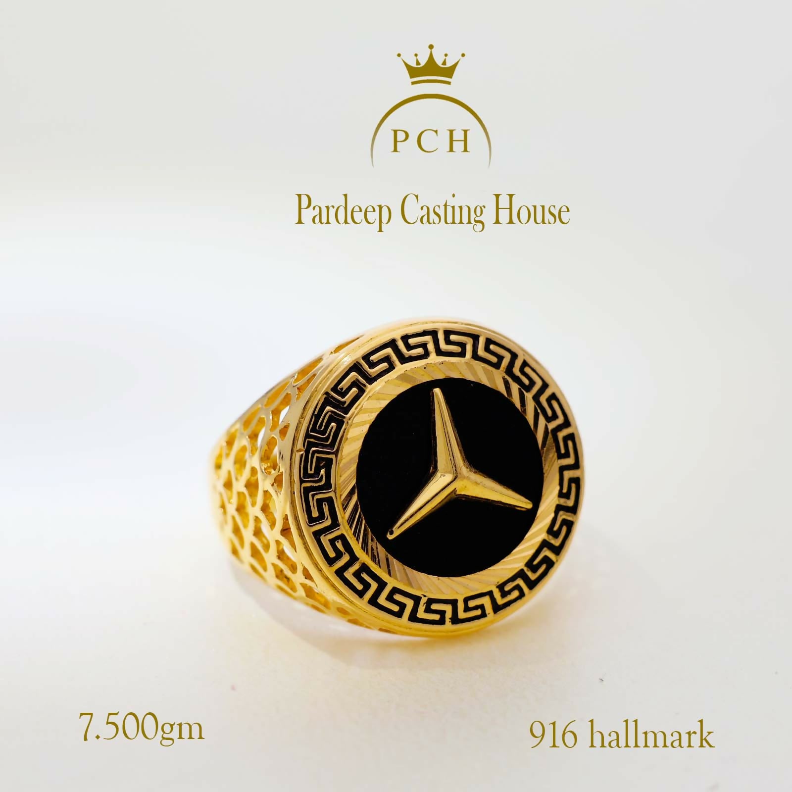 Black Plated Mercedes Gold Gents Ring Sarafa Bazar India