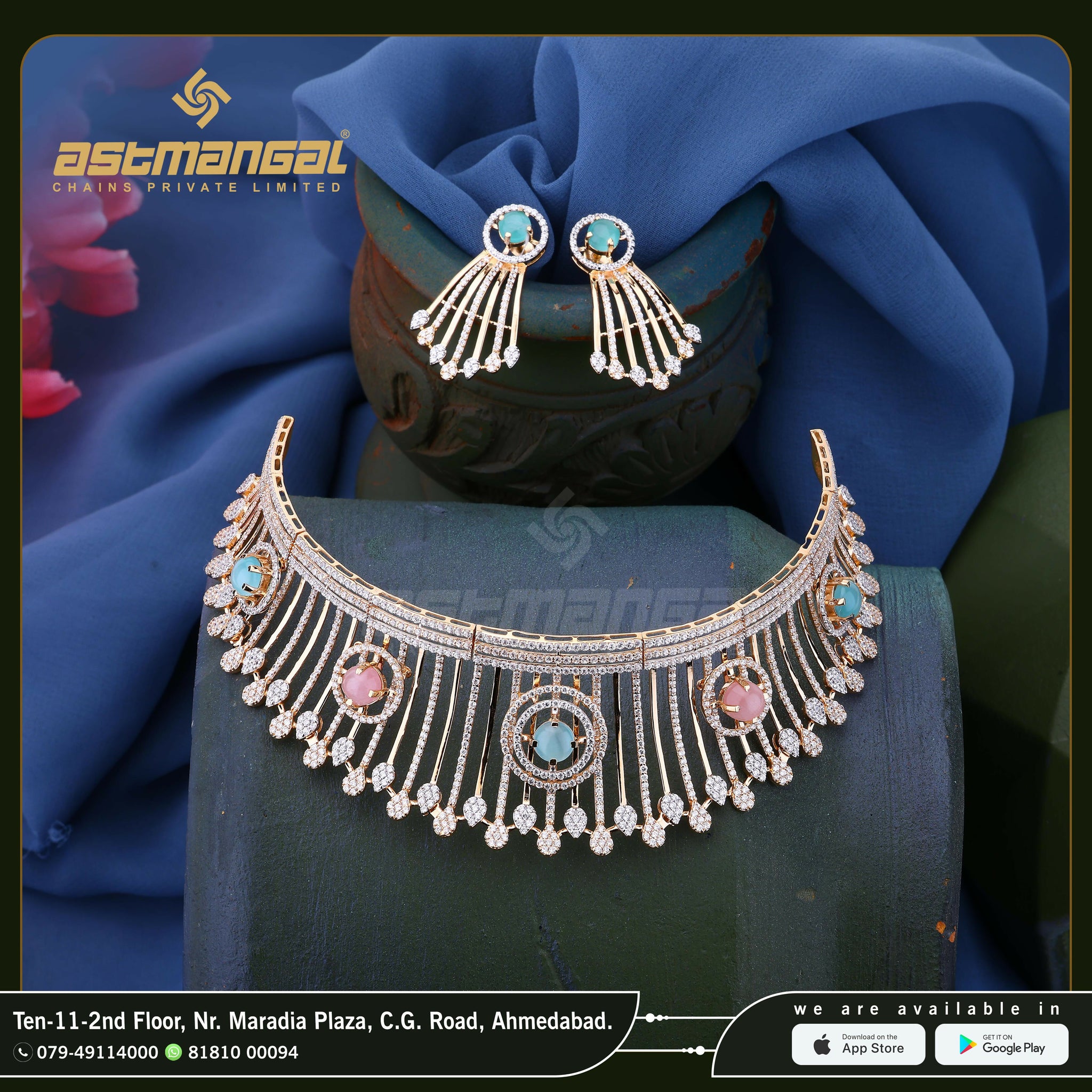 Rose Gold CZ Choker Sarafa Bazar India