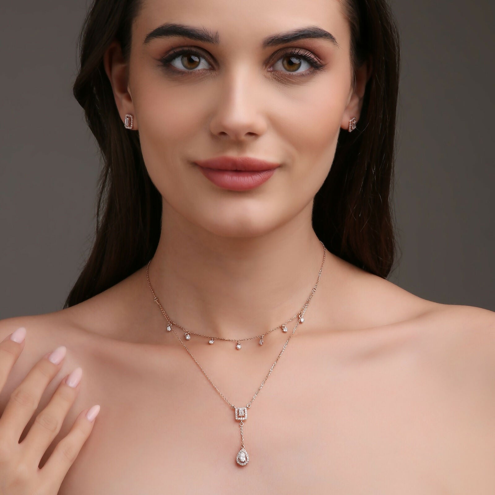 Rose Gold Lab Grown Diamond Chain Set Sarafa Bazar India