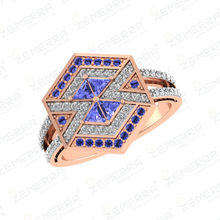 Elegant 14K Gold Tanzanite Diamond Hexagon Bridal Ring Sarafa Bazar India