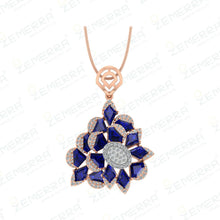 14K Rose Gold Diamond Pendent Set With Blue Stone Sarafa Bazar India