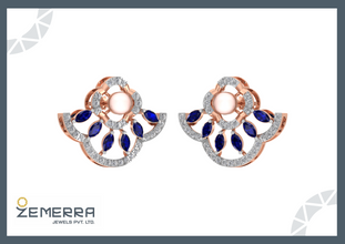 14K Rose Gold Diamond Stud Earring With Pearls