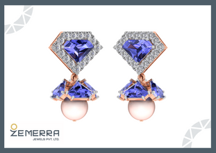 14K Gold Purple Stone Diamond Drop Earrings for Women