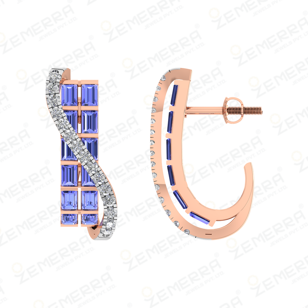 14K Gold Diamond Hoop Earrings With Gemstone Sarafa Bazar India