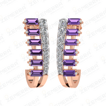 High-quality 14K Rose Gold Diamond Amethyst J-Hoop Bali Earring Sarafa Bazar India
