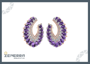 14K Rose Gold Diamond Earring With Amethyst Stone