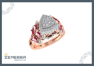 14K Gold Diamond Halo Rings With Red Stone Sarafa Bazar India