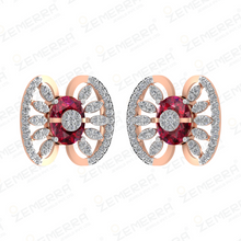 14K Rose Gold Diamond Oval Ruby Stud Earring Sarafa Bazar India