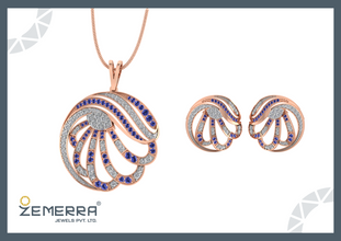 Unique 14K Rose Gold Diamond Spiral Swirl Pendant Set Sarafa Bazar India