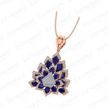 14K Rose Gold Diamond Pendant Set With Blue Stone Sarafa Bazar India