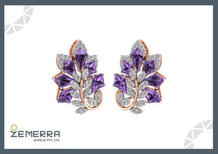 Unique 14K Gold Diamond Gemstone Earring