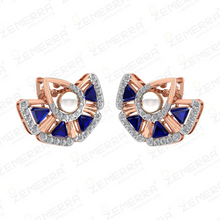 14K Rose Gold Diamond Fan Shape Stud Earrings Sarafa Bazar India