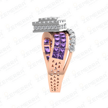 14K Rose Gold Diamond Rings with Amethyst Pricess cut Sarafa Bazar India