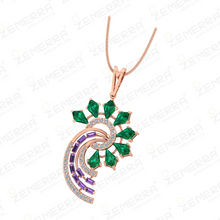 Elegant 14K Rose Gold Diamond Dual Colorstone Pendant set Sarafa Bazar India