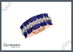 14K Gold Diamond Engagement Band Ring With Sapphire Stone