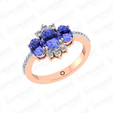 Trendy 14K Rose Gold Diamond Three Stone Tanzanite Stone Ring Sarafa Bazar India