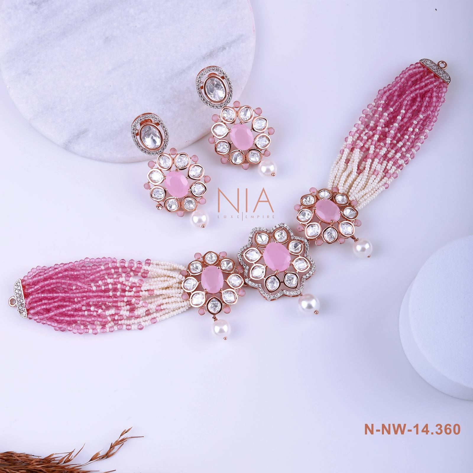 Rose Gold Mozonite Necklace Sarafa Bazar India