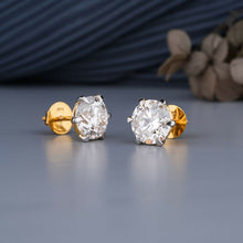 Yellow Gold Round Cut Diamond Stud Earrings Sarafa Bazar India