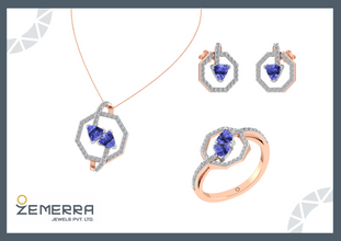 Trendy 14K Rose Gold Diamond Full Pendant Set New Design