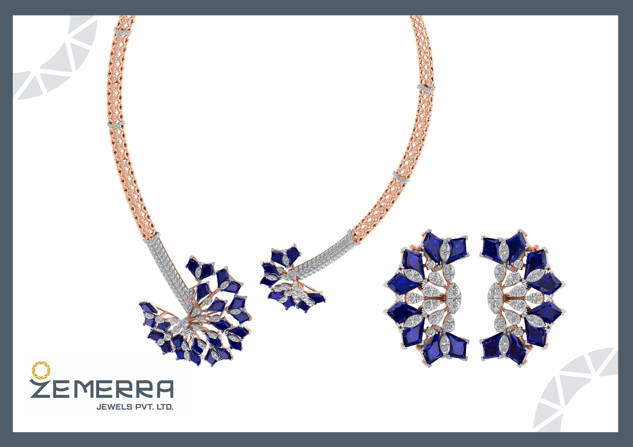 14K Real Gold Diamond Kite Shape Stone Necklace Set Sarafa Bazar India