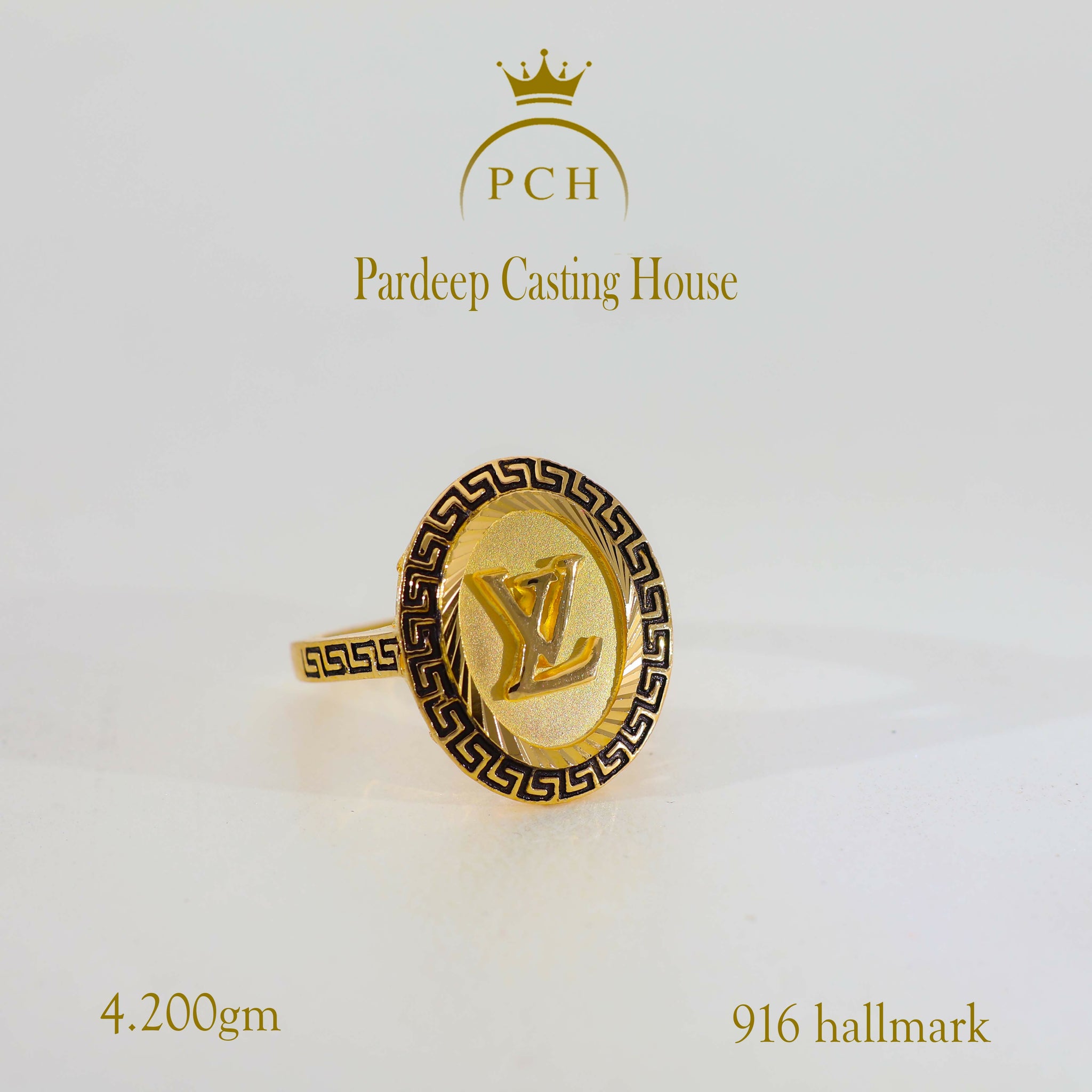 Fancy LV Logo Ladies Gold Ring Sarafa Bazar India