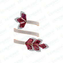 14K Gold Diamond Floral Ruby Wrap Leaf Open Band Ring Sarafa Bazar India