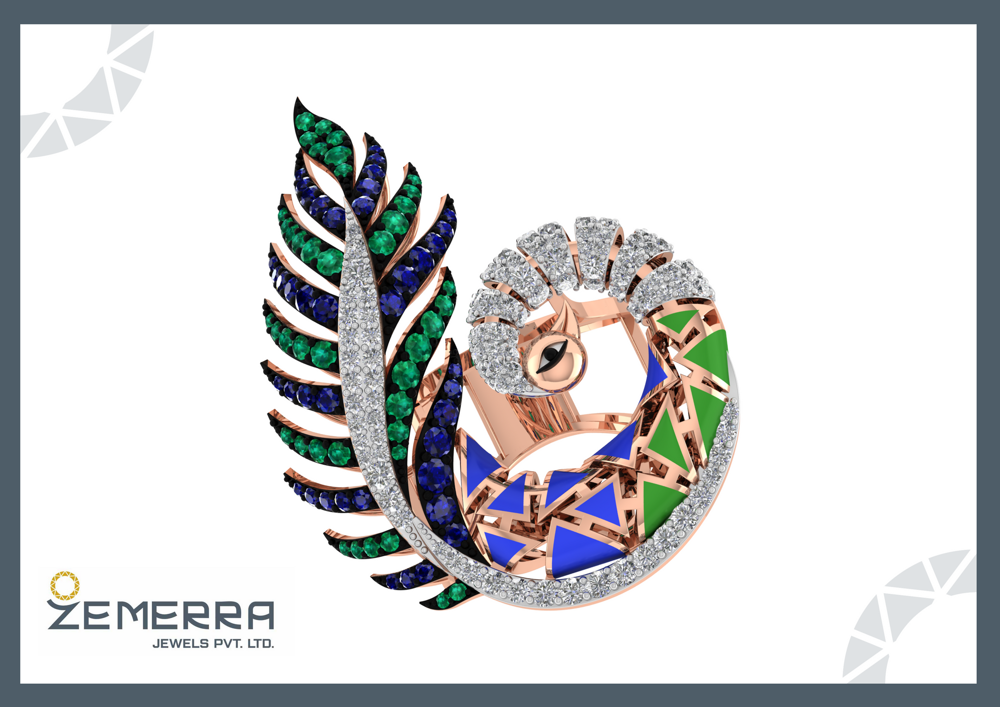 Elegant 14k Rose Gold Diamond Peacock Design Ring Sarafa Bazar India