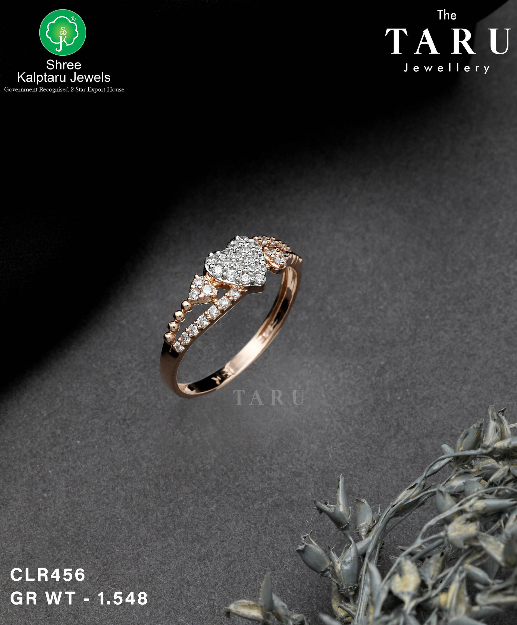 Rose Gold CZ Ladies Ring Sarafa Bazar India