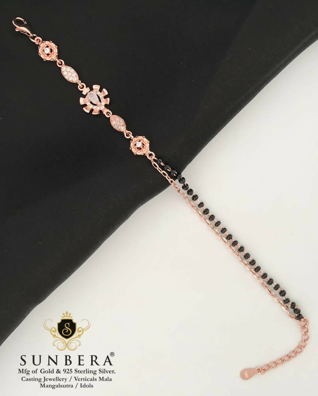 925 Silver Rose Gold Mangalsutra Bracelet Sarafa Bazar India