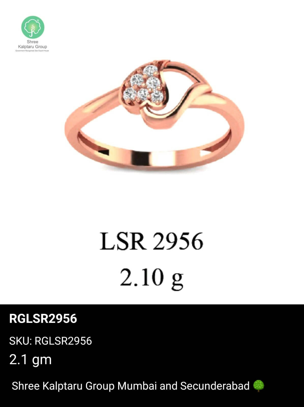 Light weight Rose Gold Ladies Rings Sarafa Bazar India