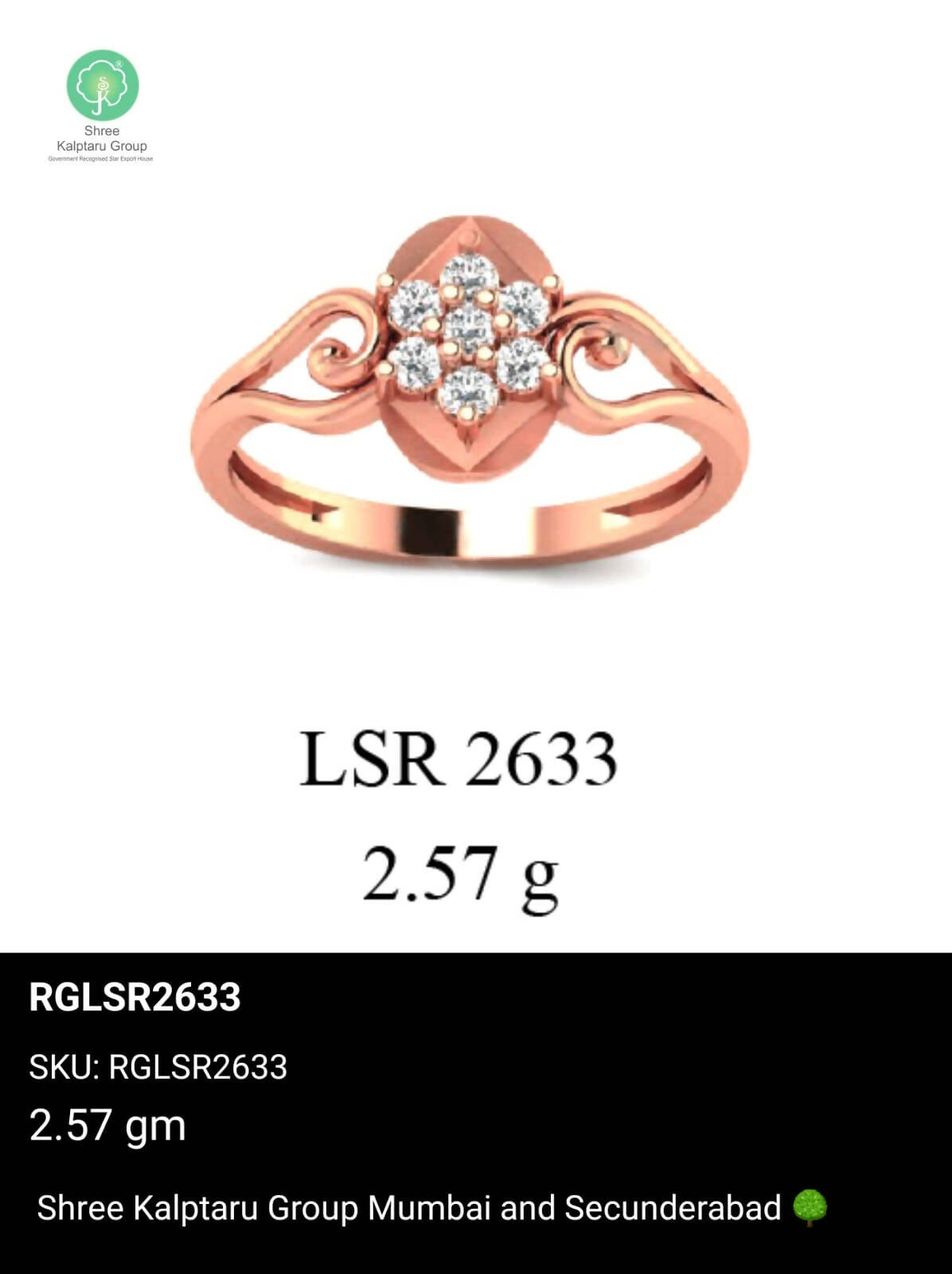 Light weight Rose Gold Ladies Rings Sarafa Bazar India