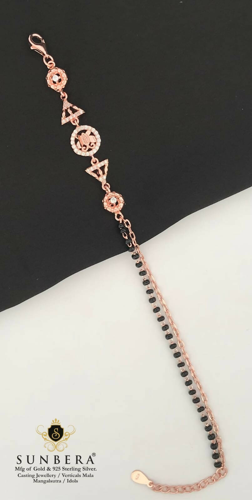 925 Silver Rose Gold Mangalsutra Bracelet Sarafa Bazar India