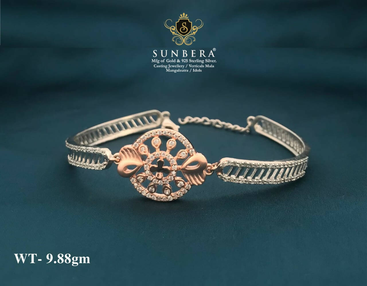 925 Silver Rose Gold Ladies Bracelet Sarafa Bazar India