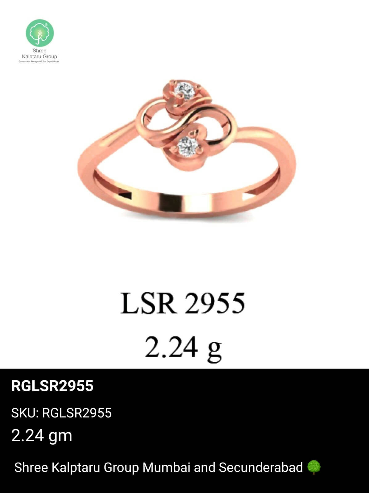 Light weight Rose Gold Ladies Rings Sarafa Bazar India