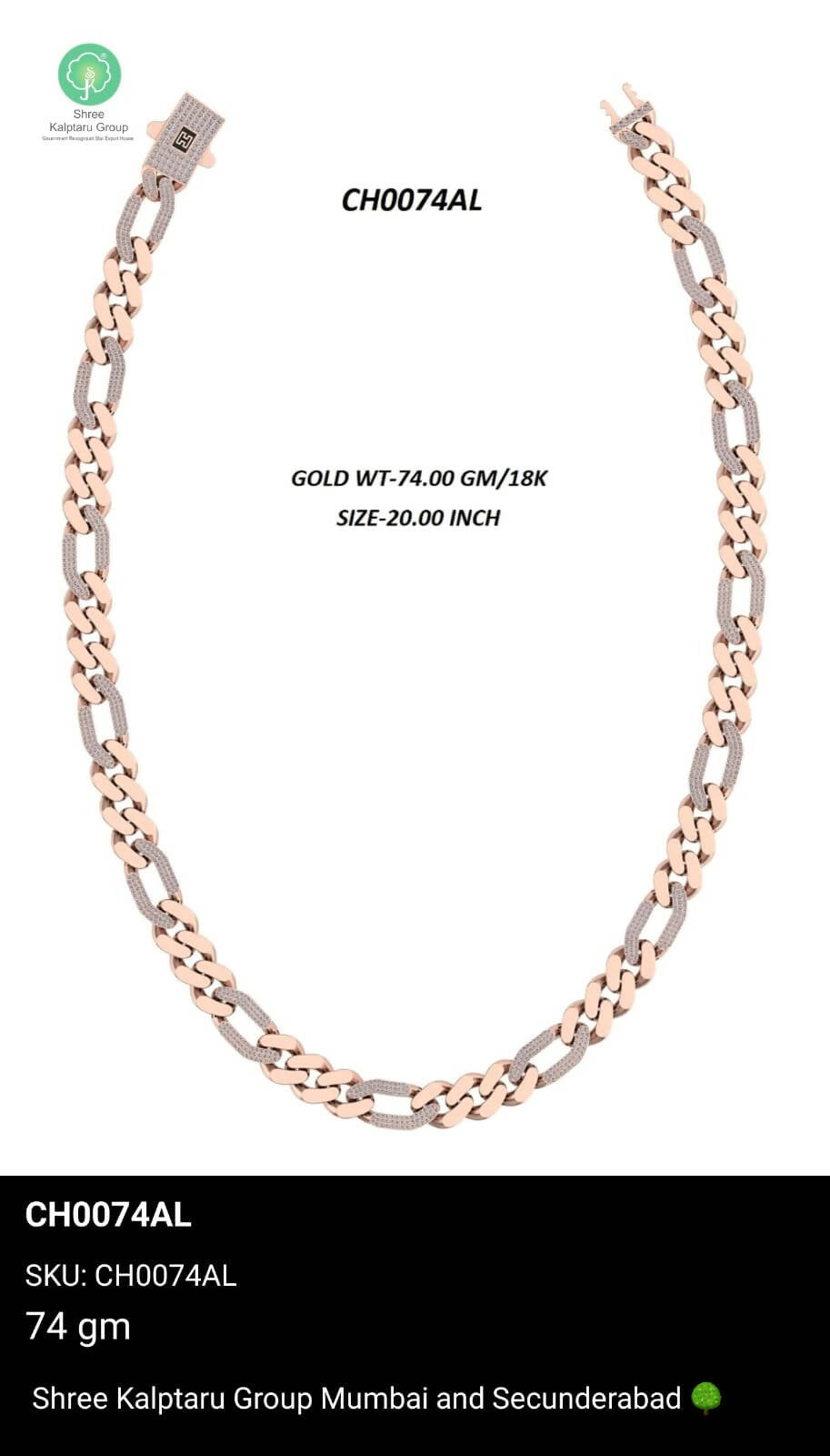 Rose Gold Gents Chain Sarafa Bazar India