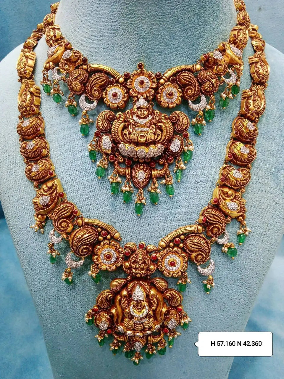 CZ Antique Temple Long Set & Necklace Sarafa Bazar India