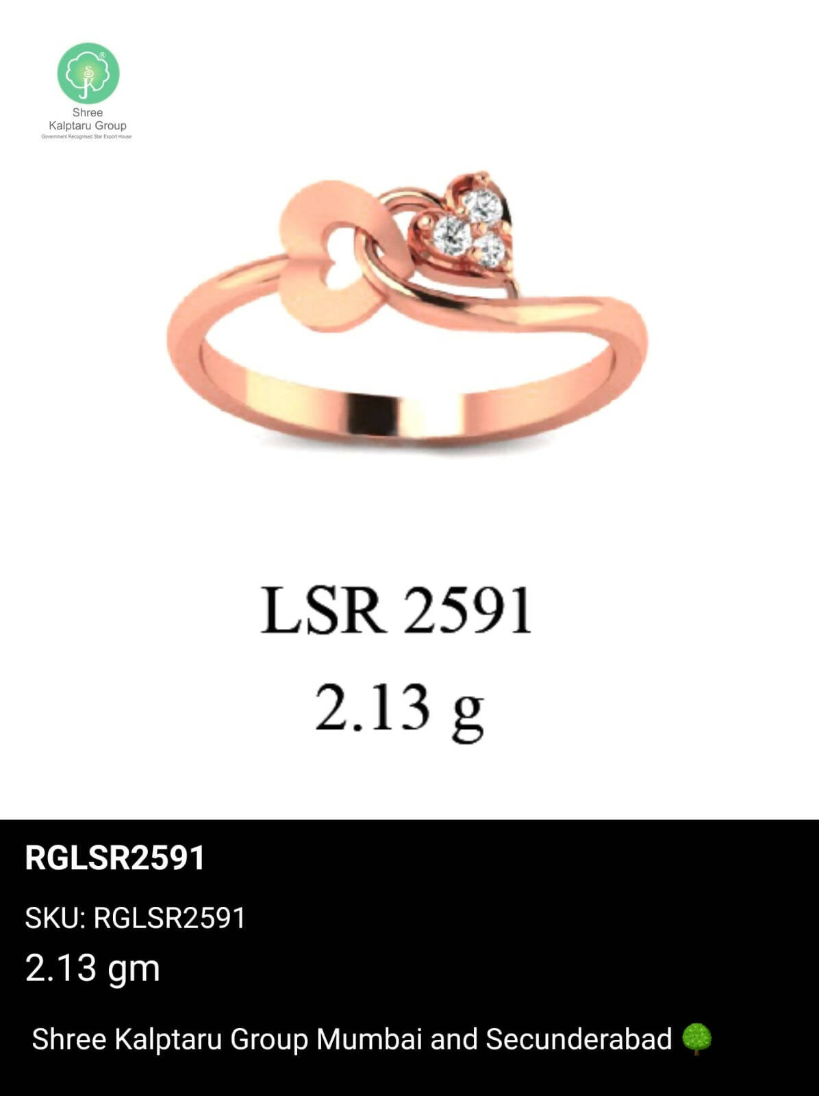 Light weight Rose Gold Ladies Rings Sarafa Bazar India