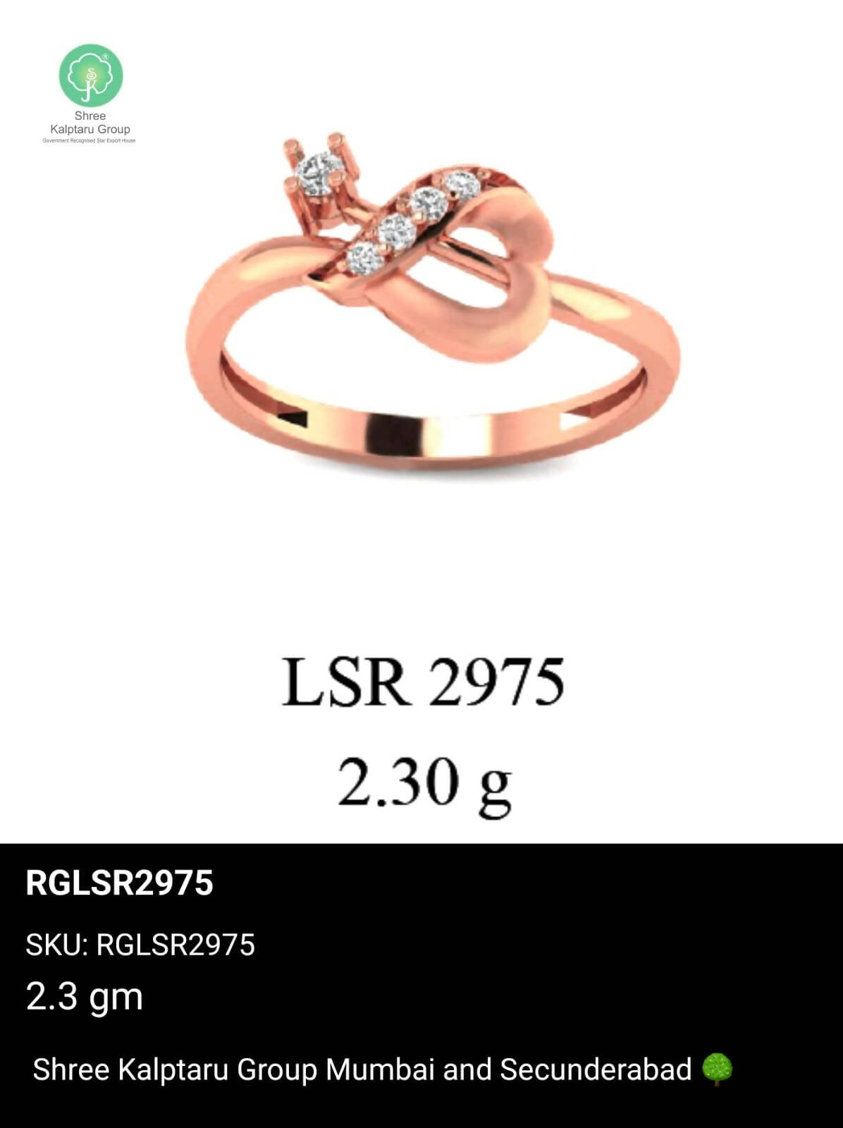 Light weight Rose Gold Ladies Rings Sarafa Bazar India