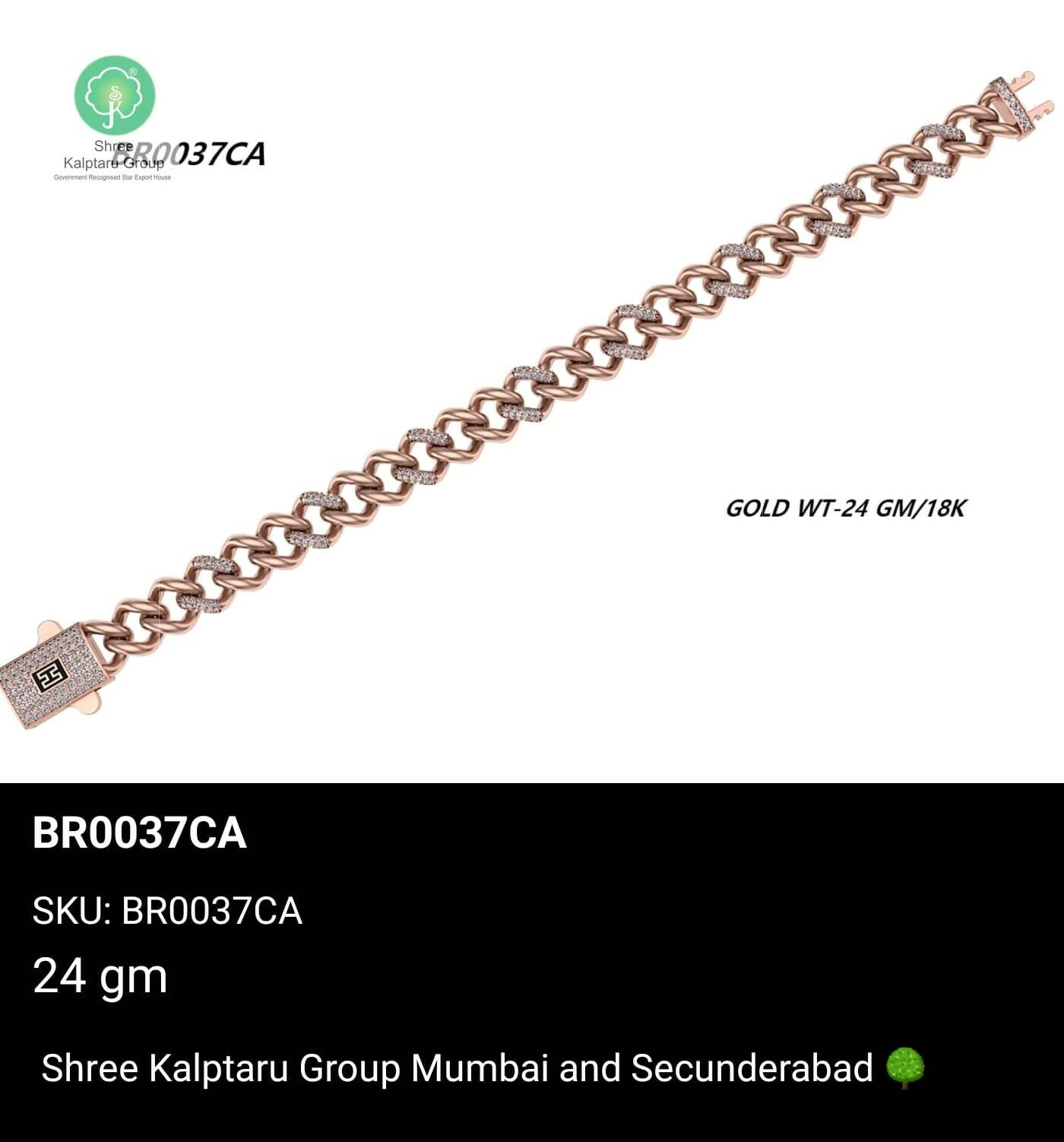 Rose Gold Gents Bracelet Sarafa Bazar India