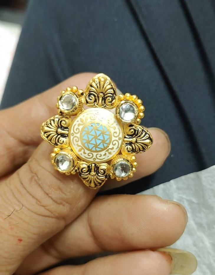 Kundan Antique Ladies Ring Sarafa Bazar India
