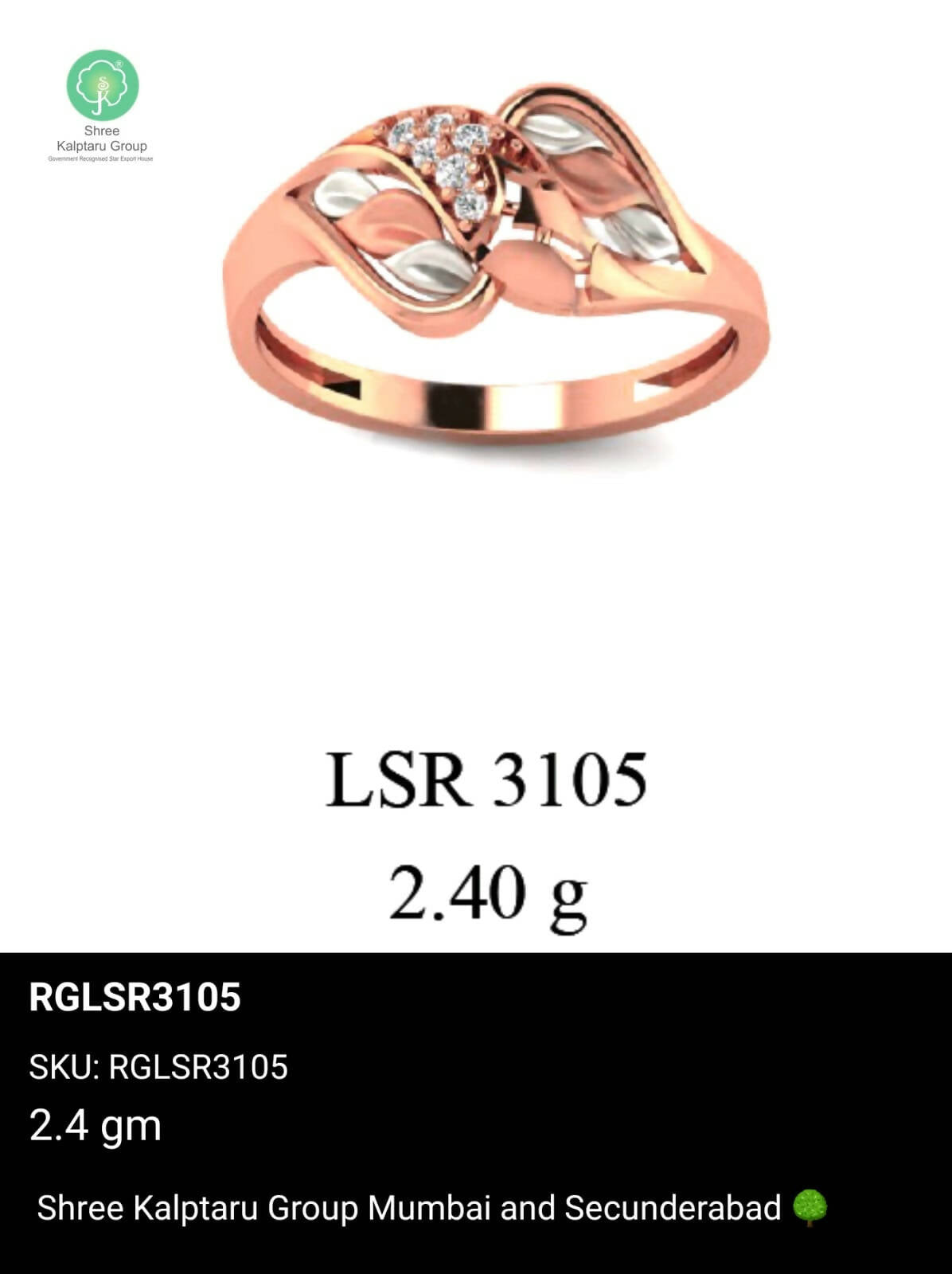 Light weight Rose Gold Ladies Rings Sarafa Bazar India