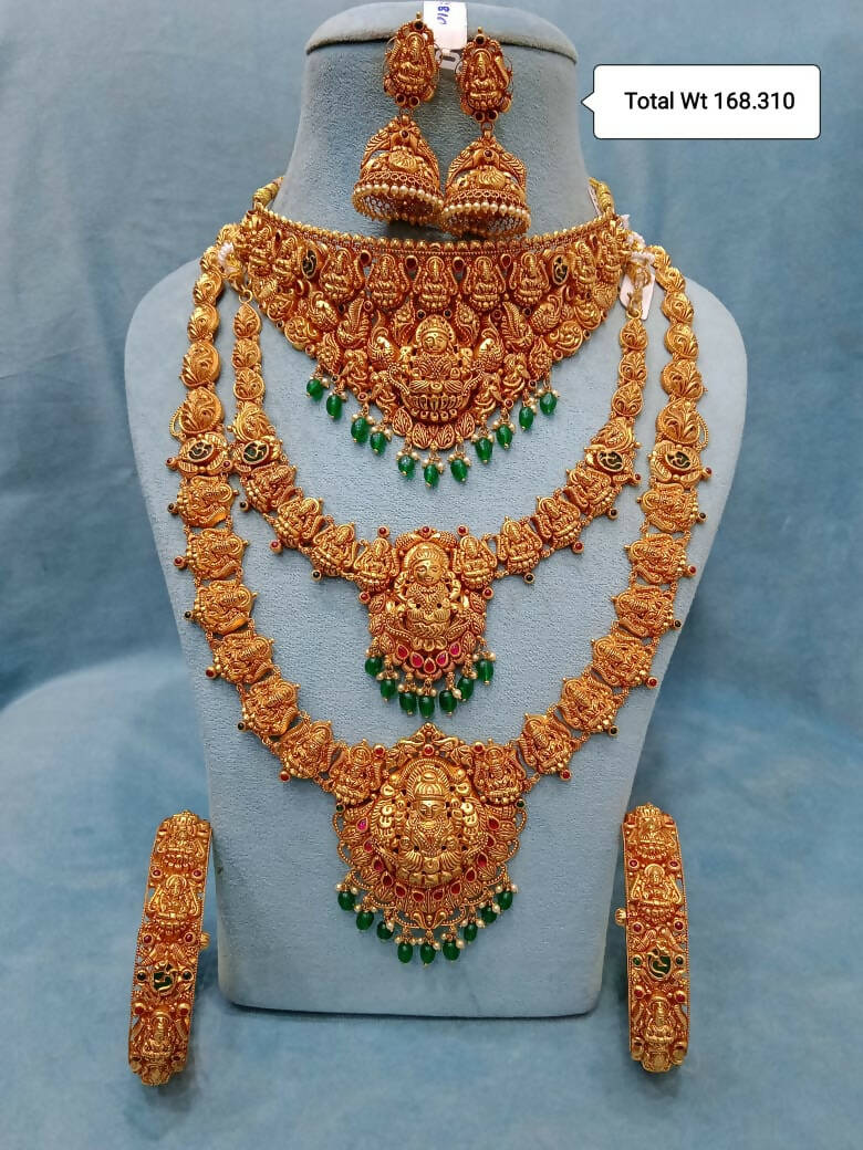 Antique Temple Necklace, Long Set, Choker & Bangles Sarafa Bazar India
