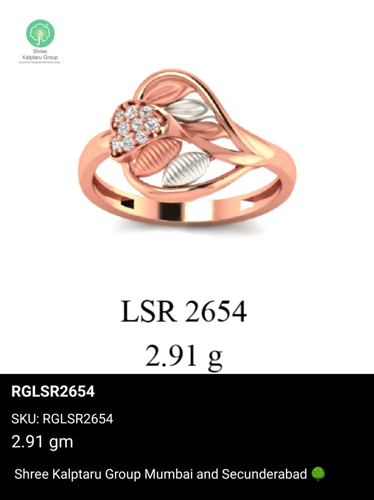 Light weight Rose Gold Ladies Rings Sarafa Bazar India