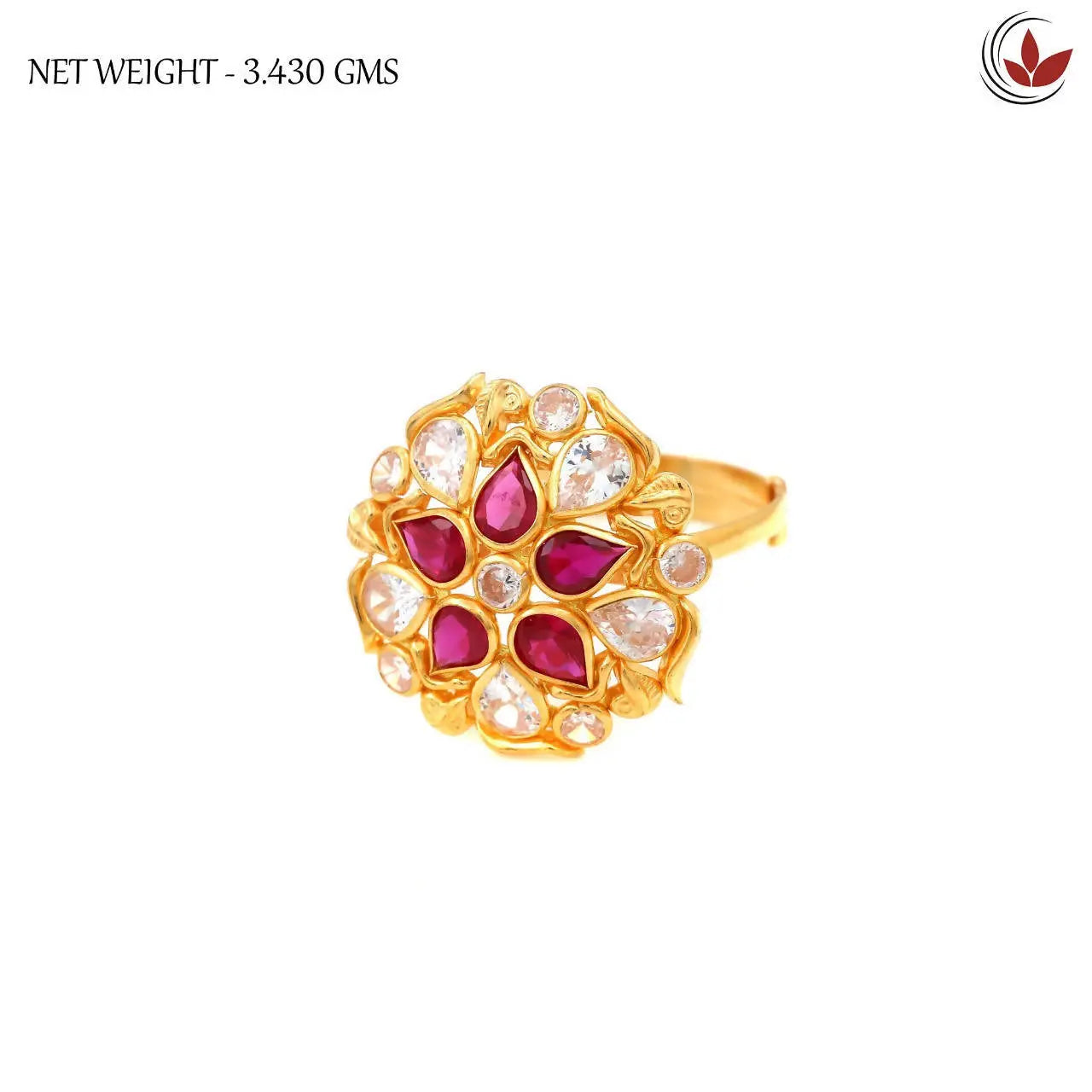 Light Weight Gold Stone Ladies Ring Sarafa Bazar India