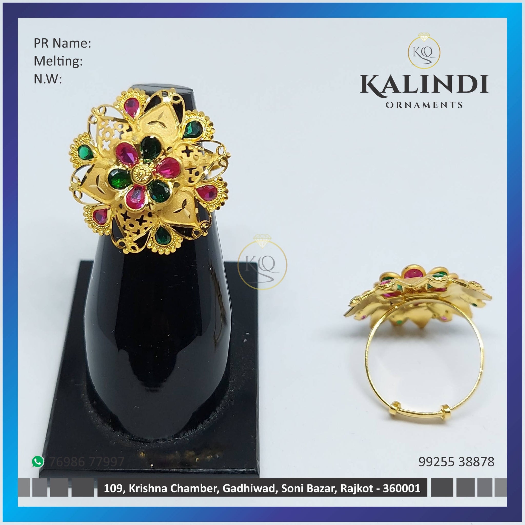 Light Weight Gold Stone Ladies Ring Sarafa Bazar India