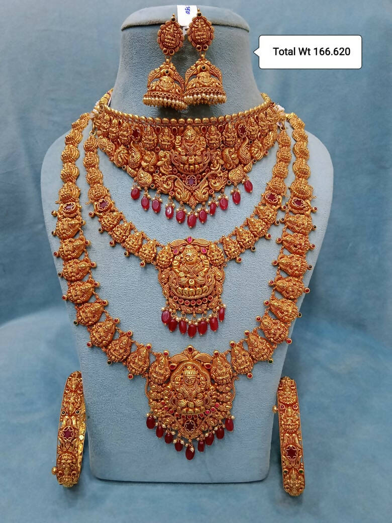Antique Temple Necklace, Long Set, Choker & Bangles Sarafa Bazar India