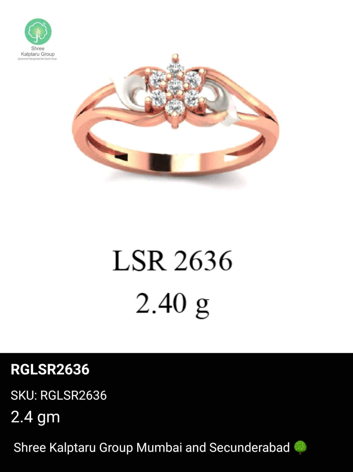 Light weight Rose Gold Ladies Rings Sarafa Bazar India